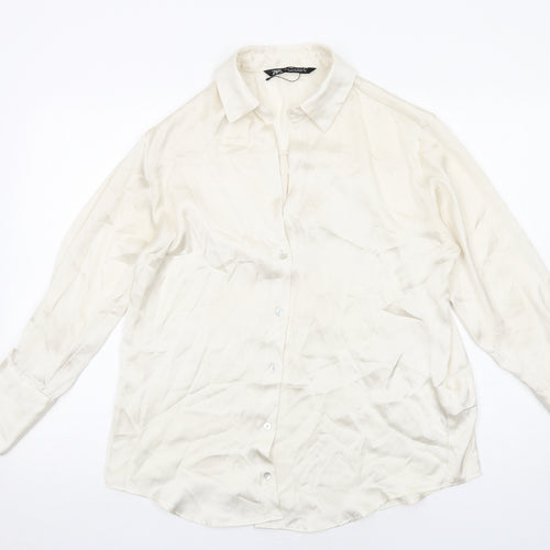 Zara Womens Ivory Polyester Basic Button-Up Size XS Collared