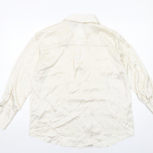 Zara Womens Ivory Polyester Basic Button-Up Size XS Collared