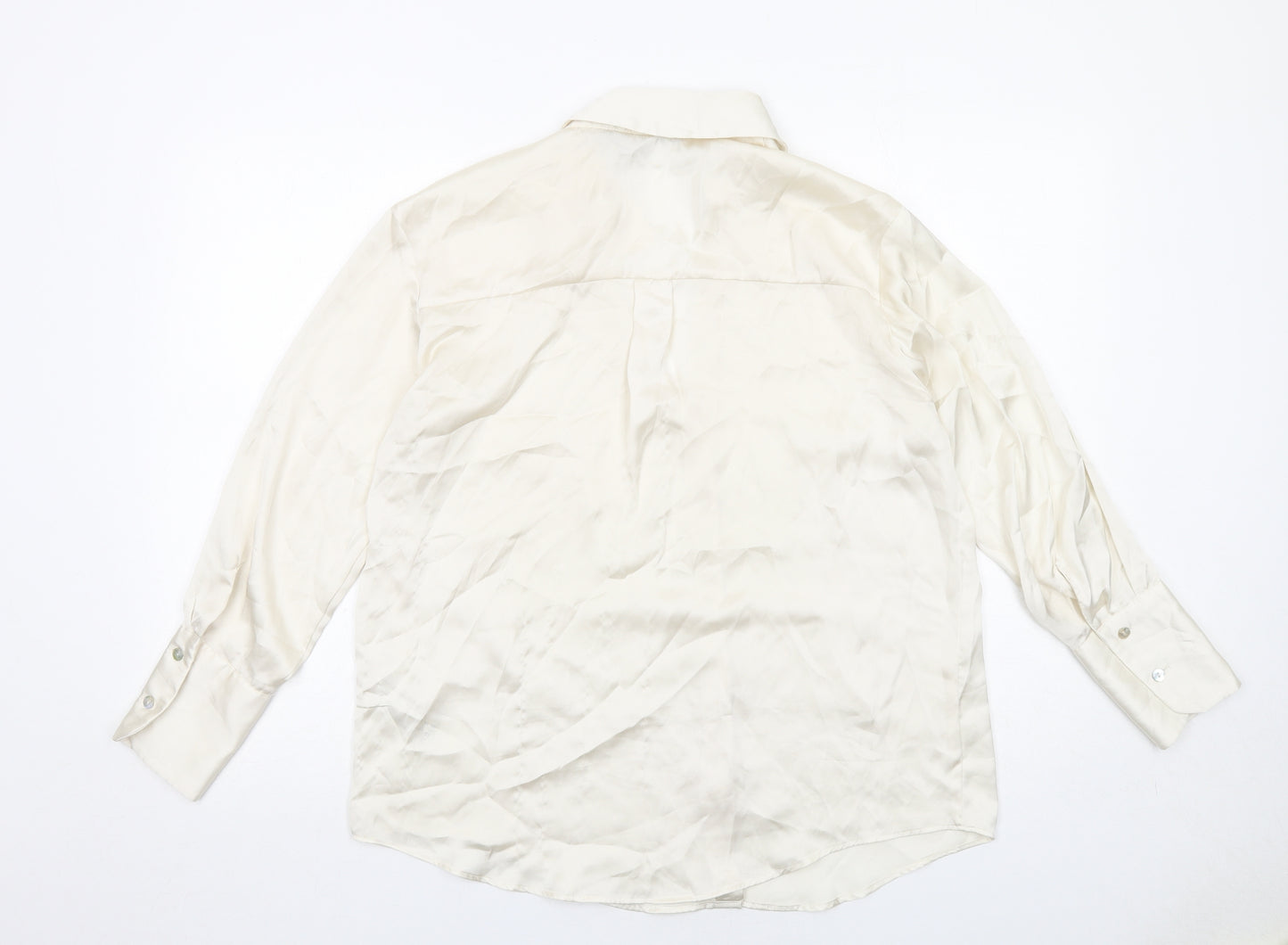Zara Womens Ivory Polyester Basic Button-Up Size XS Collared