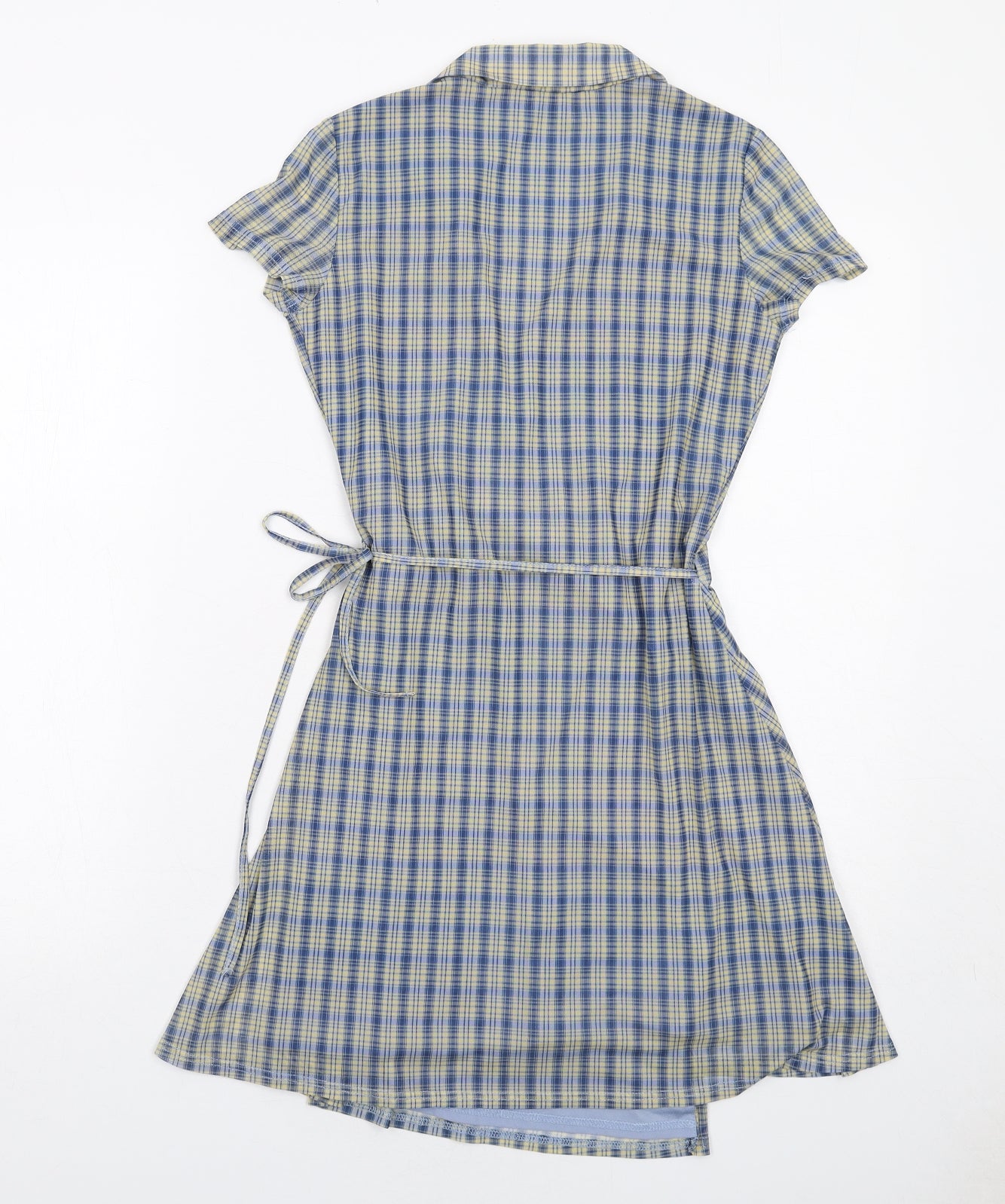 Urban Outfitters Womens Blue Plaid Polyester Wrap Dress Size XS Collared Tie