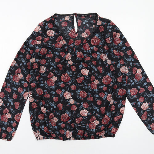 ESMARA Womens Black Floral Polyester Basic Blouse Size 12 Round Neck