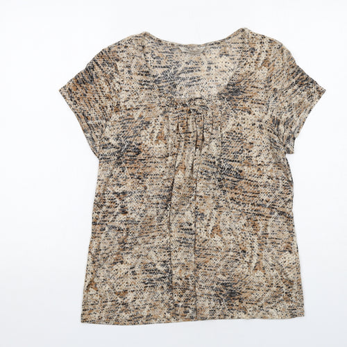 Marks and Spencer Womens Brown Geometric Polyester Basic T-Shirt Size 16 Round Neck