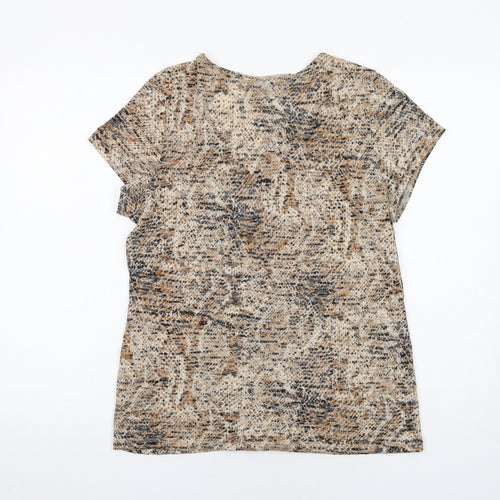 Marks and Spencer Womens Brown Geometric Polyester Basic T-Shirt Size 16 Round Neck