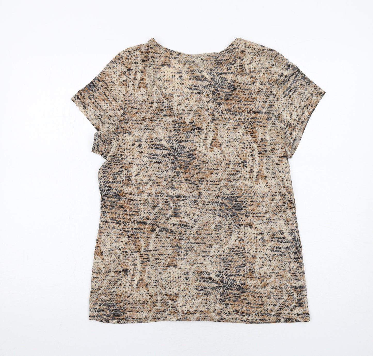 Marks and Spencer Womens Brown Geometric Polyester Basic T-Shirt Size 16 Round Neck