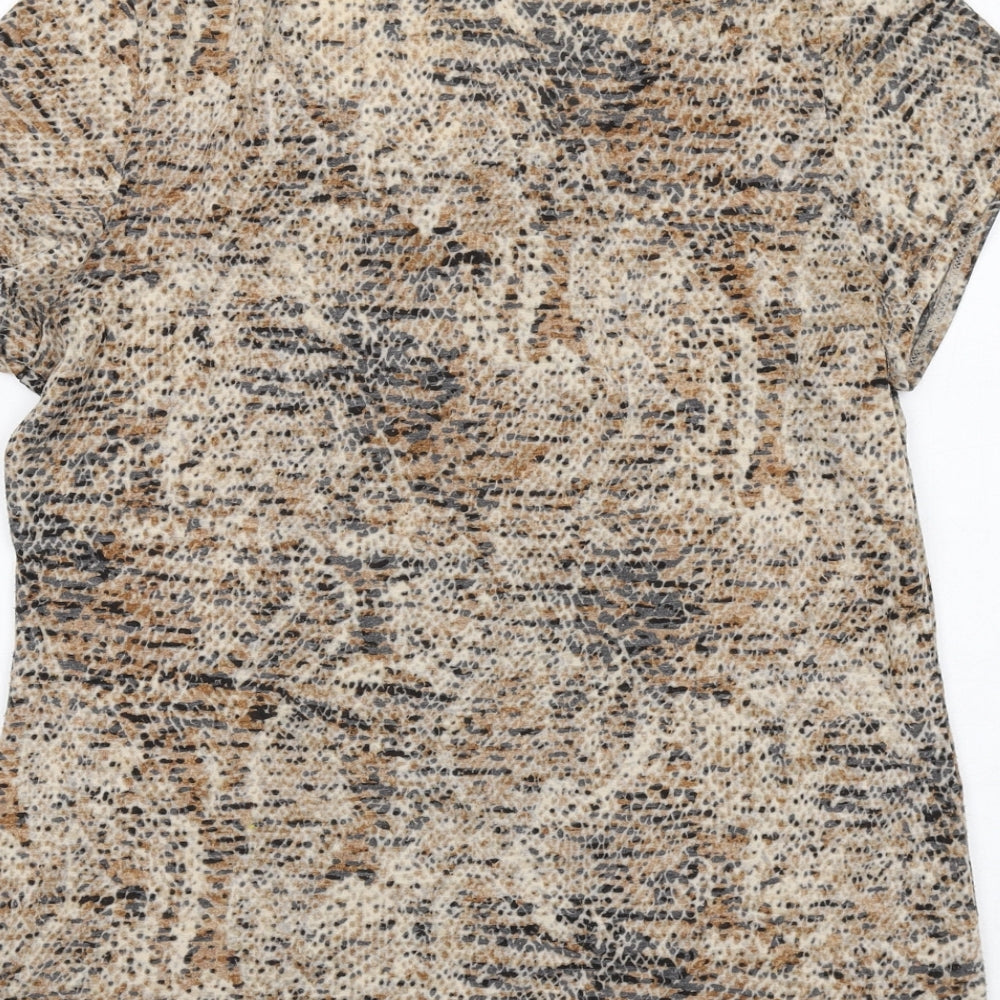 Marks and Spencer Womens Brown Geometric Polyester Basic T-Shirt Size 16 Round Neck