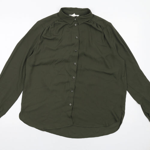 H&M Womens Green Polyester Basic Button-Up Size 10 Collared