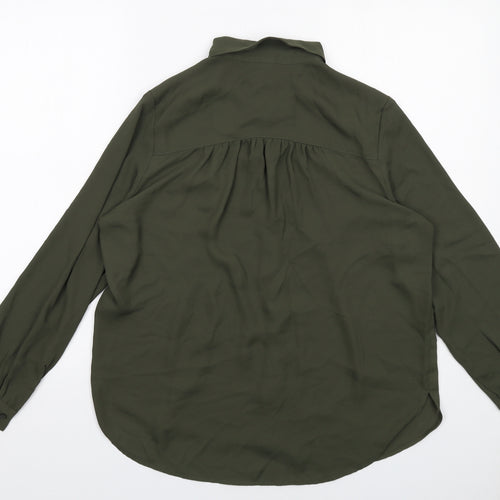 H&M Womens Green Polyester Basic Button-Up Size 10 Collared