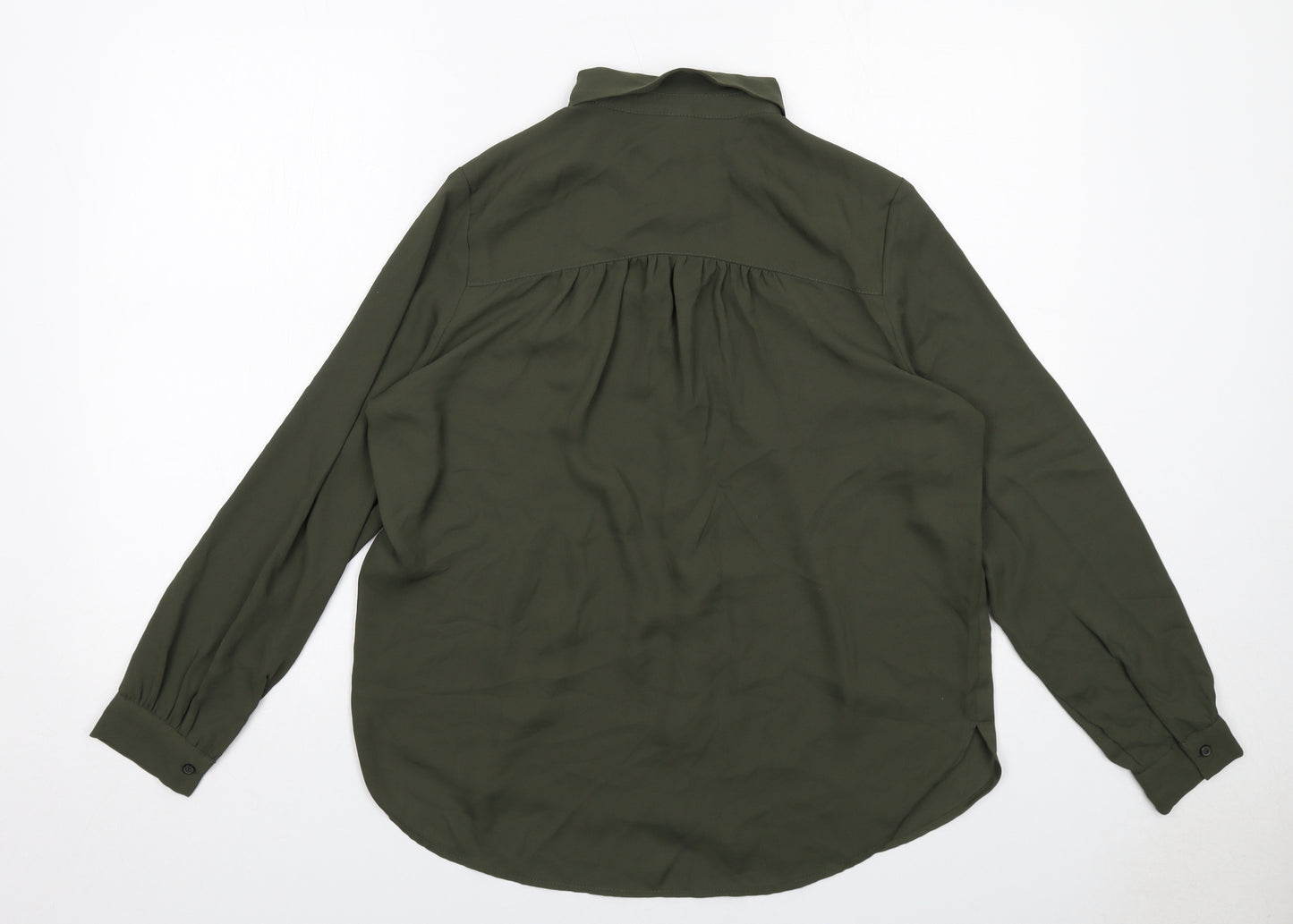 H&M Womens Green Polyester Basic Button-Up Size 10 Collared