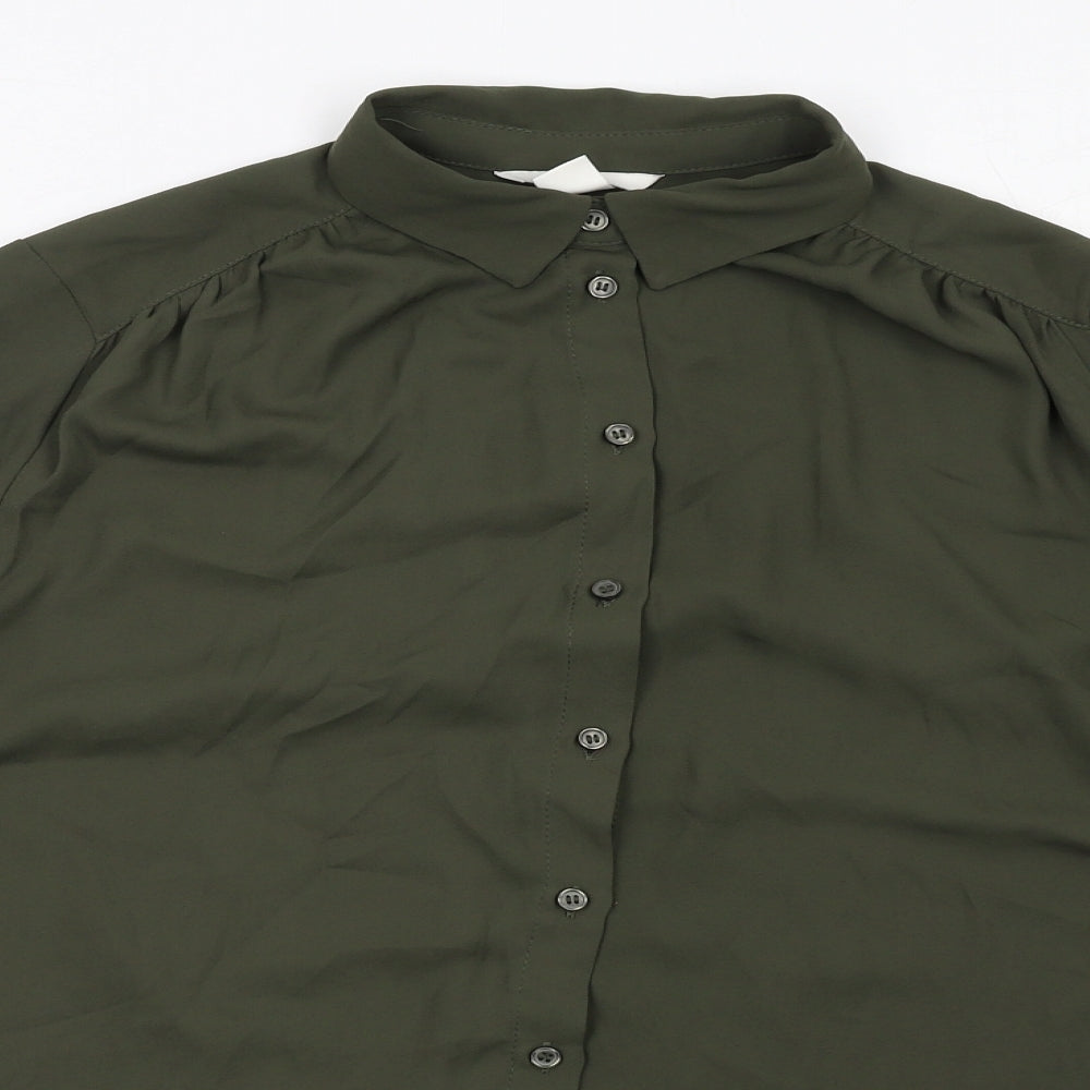 H&M Womens Green Polyester Basic Button-Up Size 10 Collared