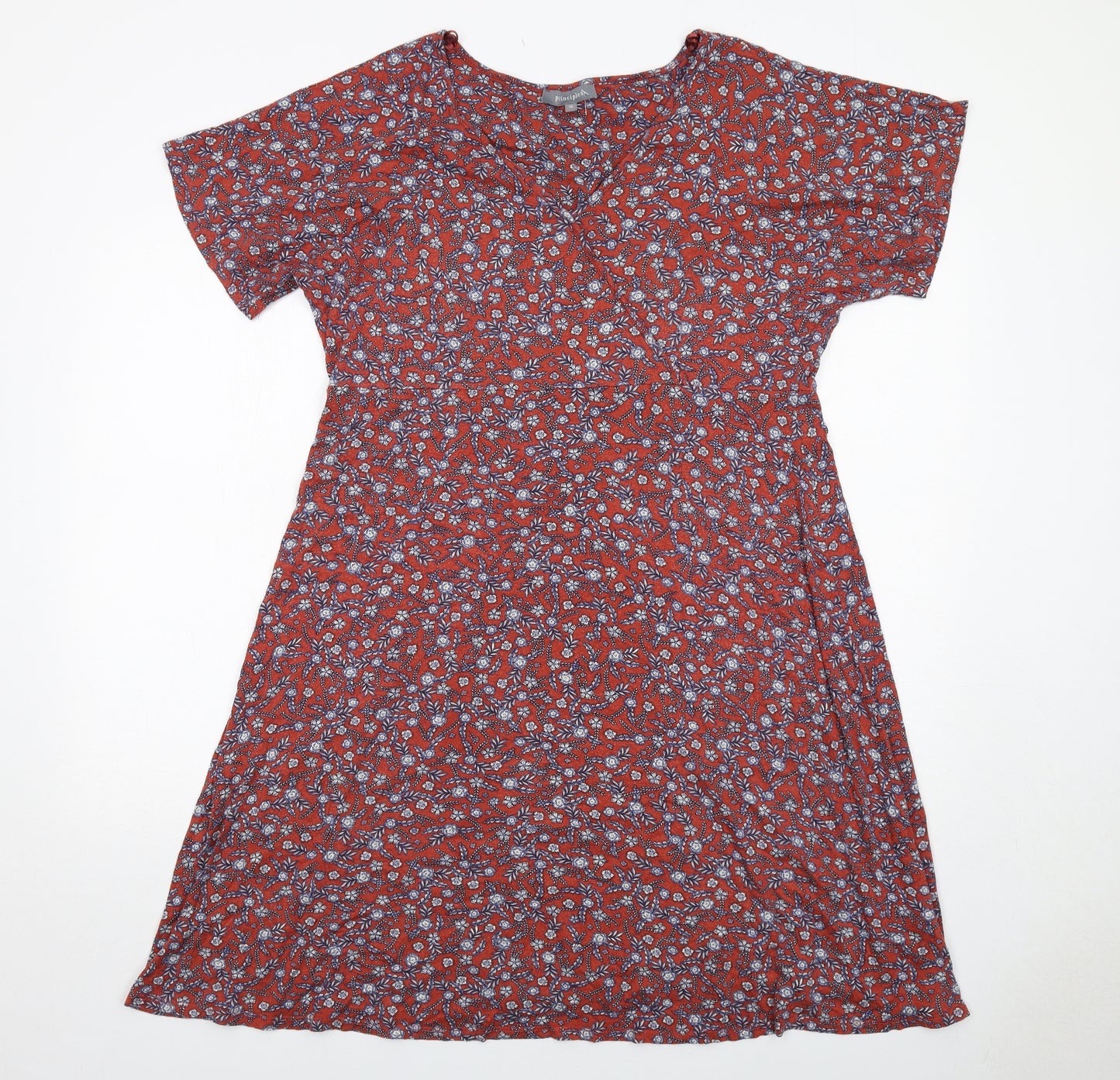 Principles Womens Red Floral Viscose A-Line Size 18 V-Neck Pullover
