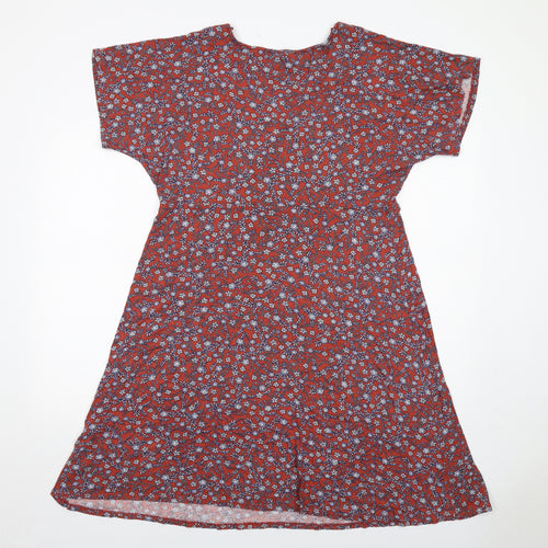 Principles Womens Red Floral Viscose A-Line Size 18 V-Neck Pullover