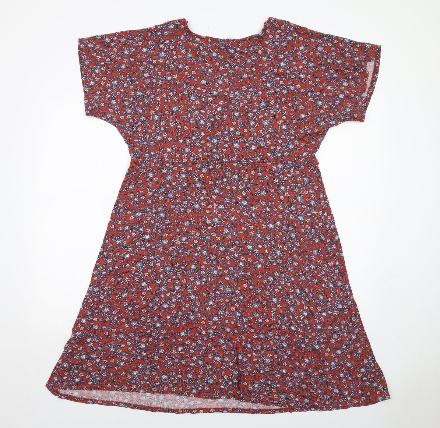 Principles Womens Red Floral Viscose A-Line Size 18 V-Neck Pullover