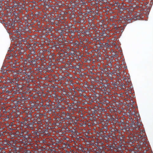Principles Womens Red Floral Viscose A-Line Size 18 V-Neck Pullover
