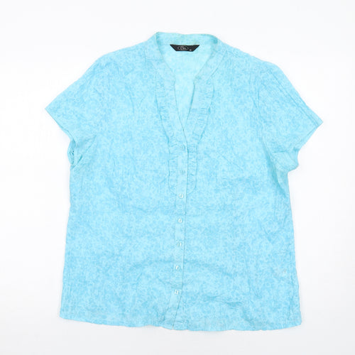 Bonmarché Womens Blue Geometric Polyester Basic Button-Up Size 16 V-Neck