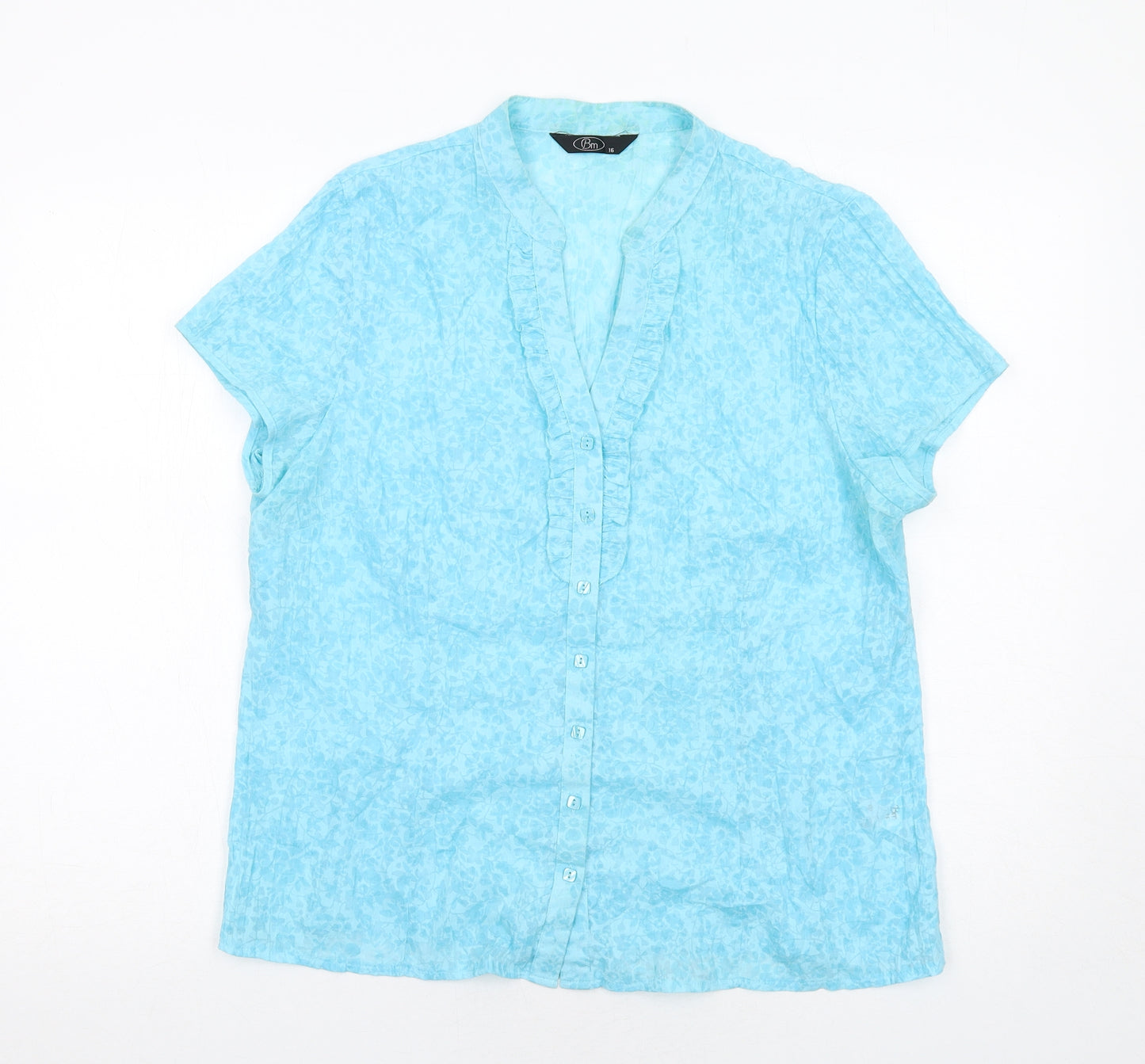 Bonmarché Womens Blue Geometric Polyester Basic Button-Up Size 16 V-Neck