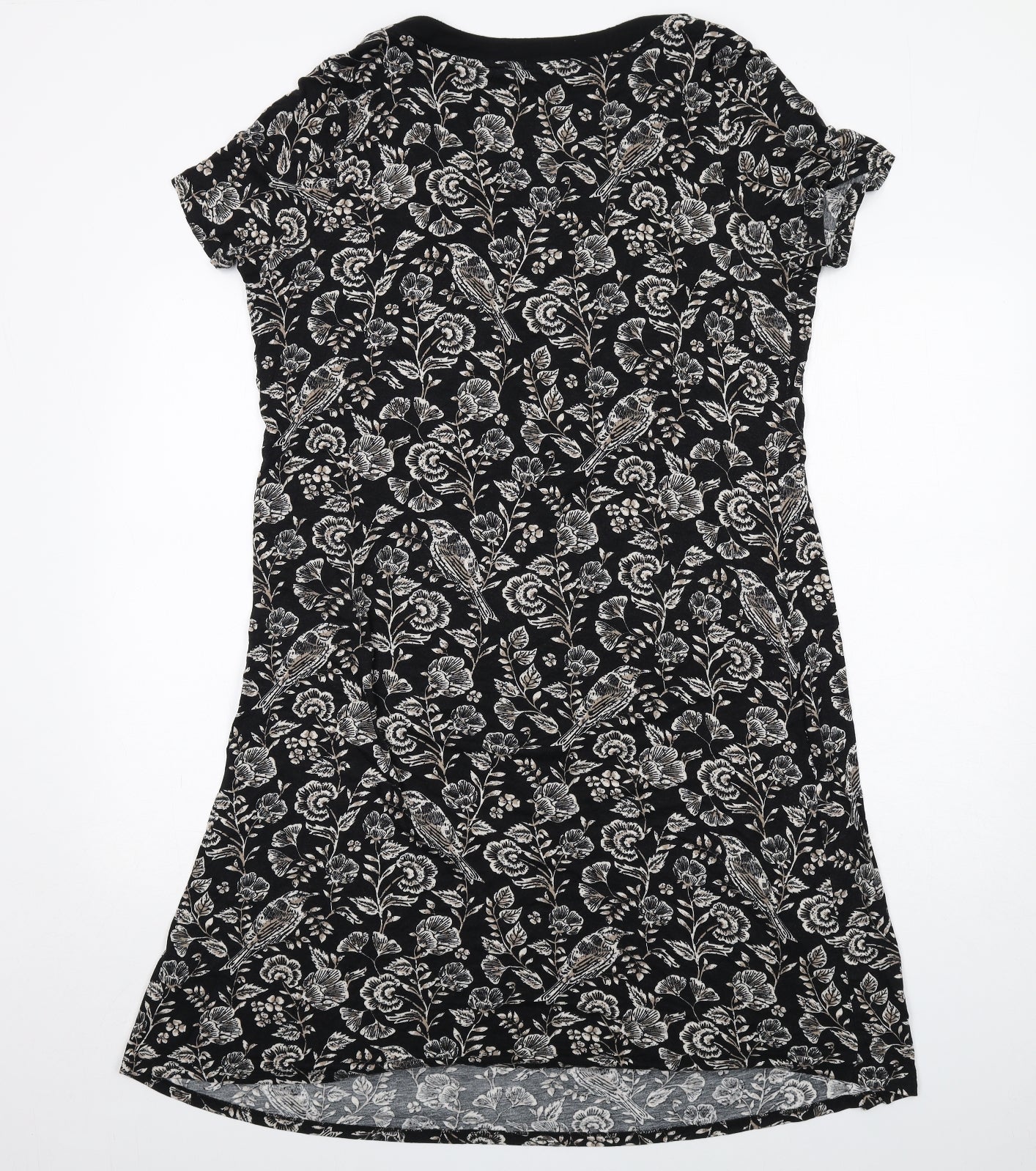 Maine Womens Black Floral Viscose A-Line Size 18 V-Neck Pullover - Bird Pattern