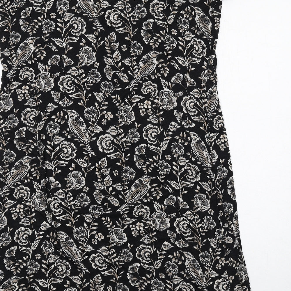 Maine Womens Black Floral Viscose A-Line Size 18 V-Neck Pullover - Bird Pattern