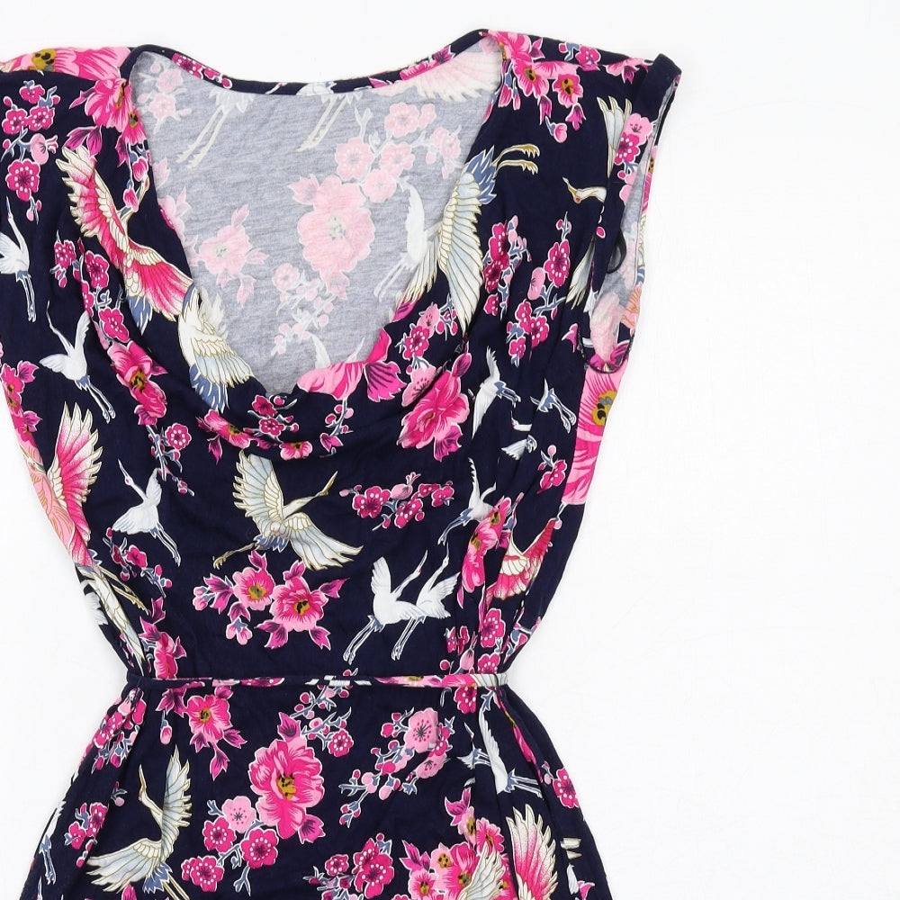 Oasis Womens Blue Floral Viscose A-Line Size S Cowl Neck Pullover