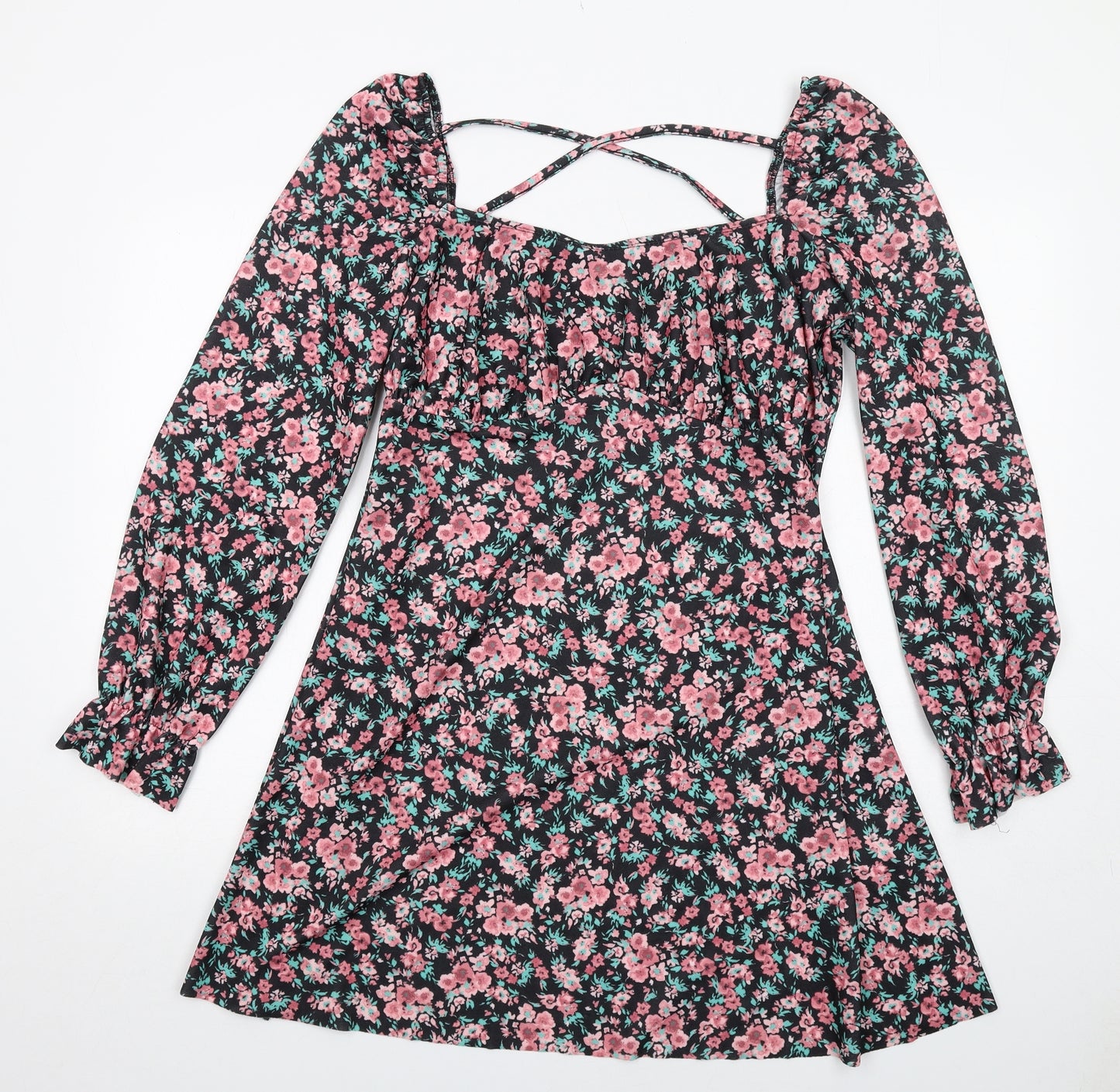 River Island Womens Black Floral Polyester Fit & Flare Size 18 Square Neck Pullover