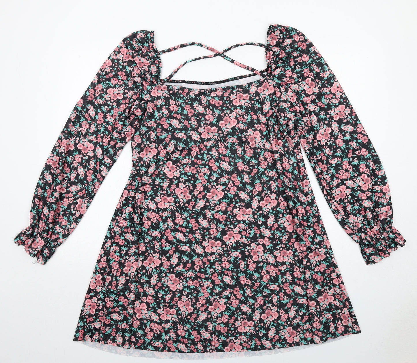 River Island Womens Black Floral Polyester Fit & Flare Size 18 Square Neck Pullover