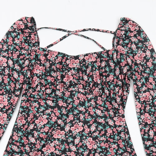 River Island Womens Black Floral Polyester Fit & Flare Size 18 Square Neck Pullover