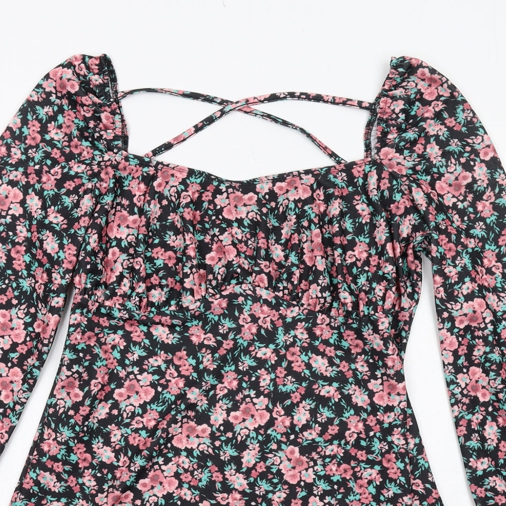 River Island Womens Black Floral Polyester Fit & Flare Size 18 Square Neck Pullover