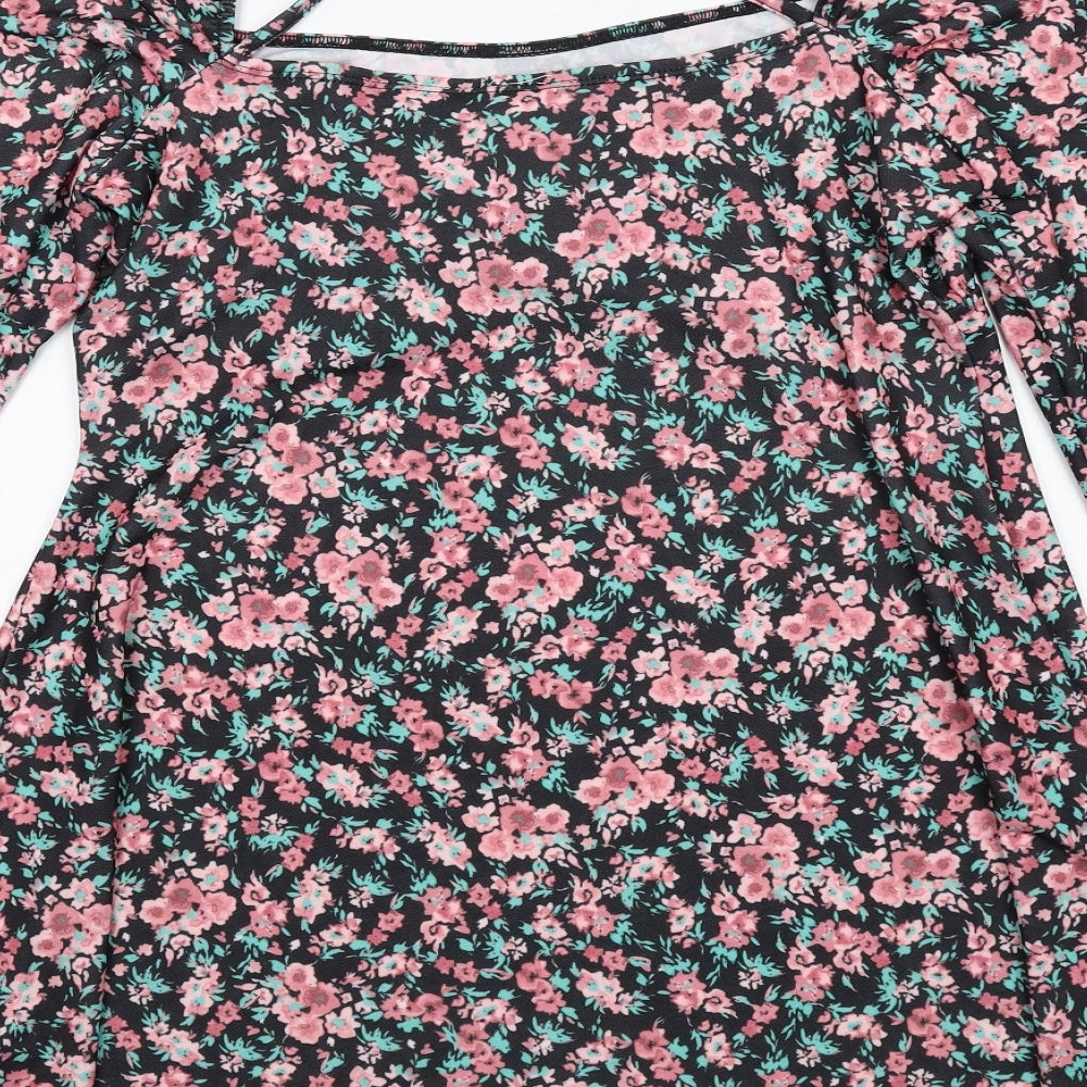 River Island Womens Black Floral Polyester Fit & Flare Size 18 Square Neck Pullover