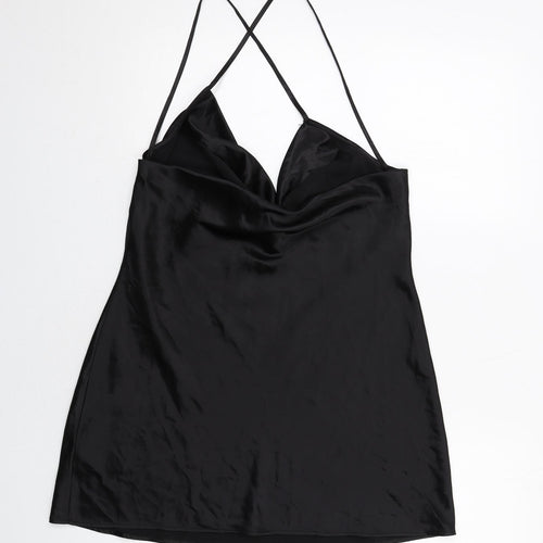 H&M Womens Black Polyester Slip Dress Size 14 V-Neck Pullover