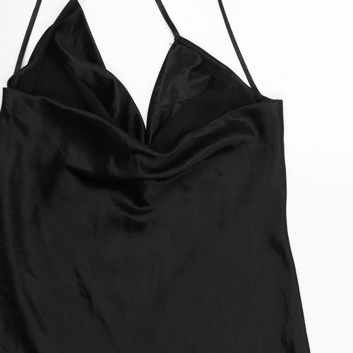 H&M Womens Black Polyester Slip Dress Size 14 V-Neck Pullover