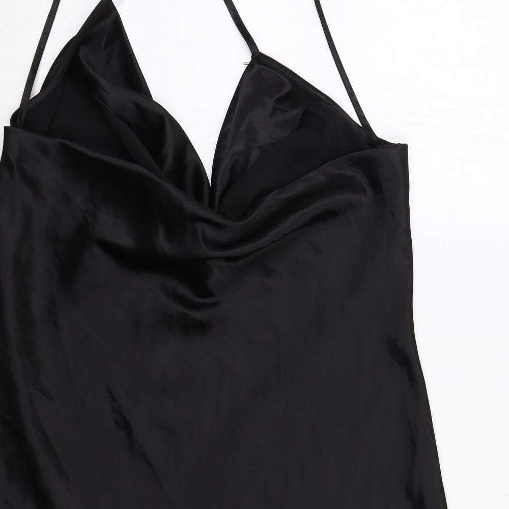 H&M Womens Black Polyester Slip Dress Size 14 V-Neck Pullover