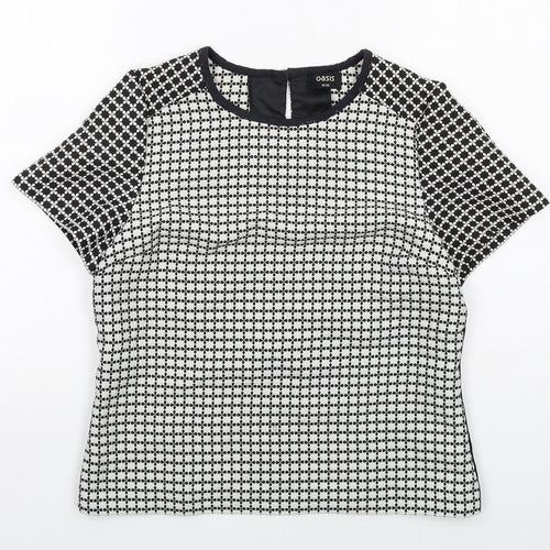 Oasis Womens Black Geometric Polyester Basic Blouse Size 10 Round Neck