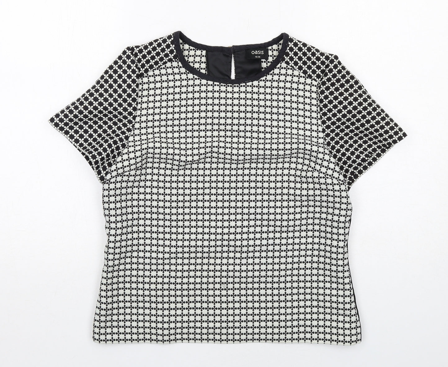 Oasis Womens Black Geometric Polyester Basic Blouse Size 10 Round Neck