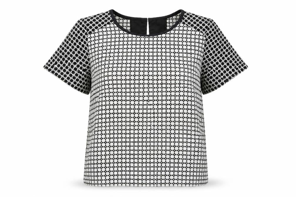 Oasis Womens Black Geometric Polyester Basic Blouse Size 10 Round Neck