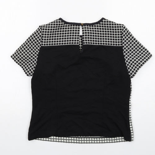 Oasis Womens Black Geometric Polyester Basic Blouse Size 10 Round Neck