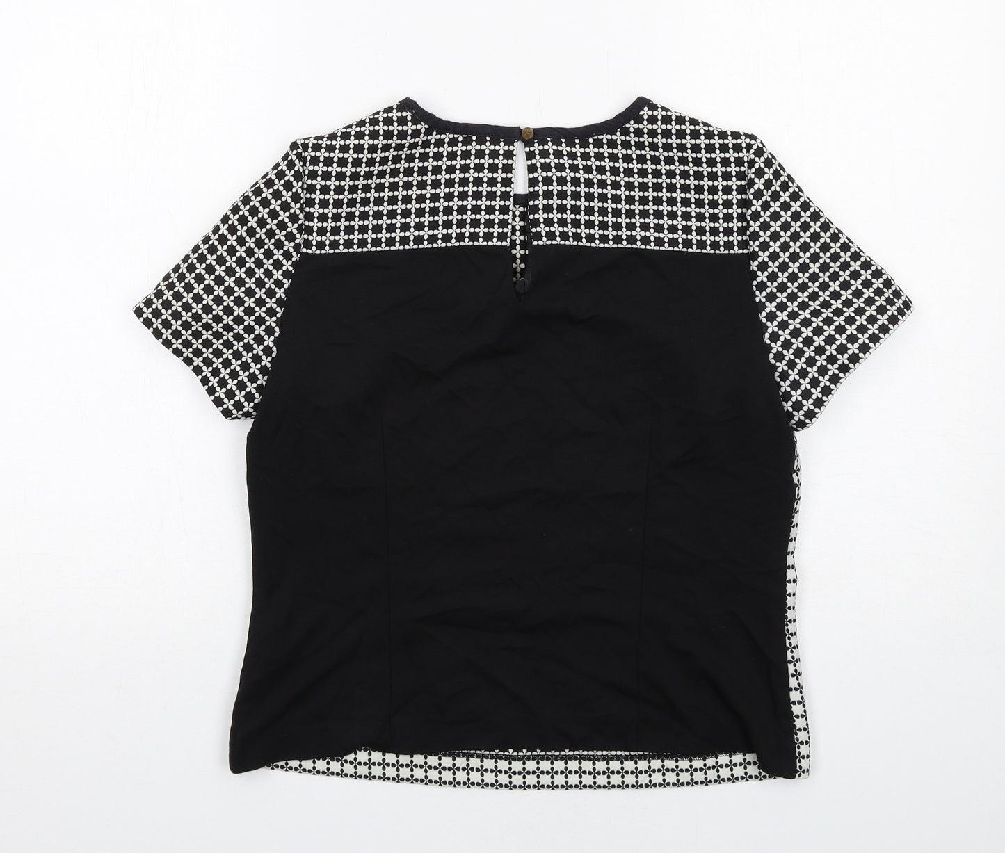 Oasis Womens Black Geometric Polyester Basic Blouse Size 10 Round Neck