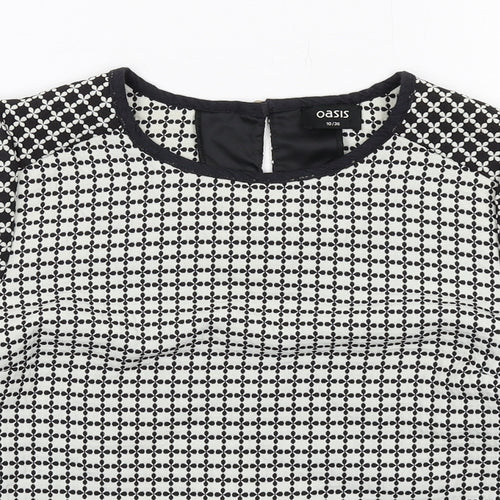 Oasis Womens Black Geometric Polyester Basic Blouse Size 10 Round Neck