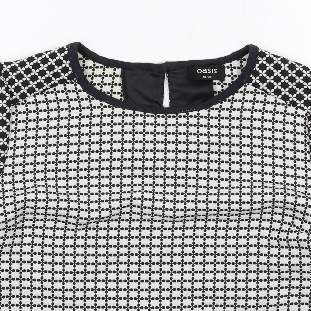 Oasis Womens Black Geometric Polyester Basic Blouse Size 10 Round Neck