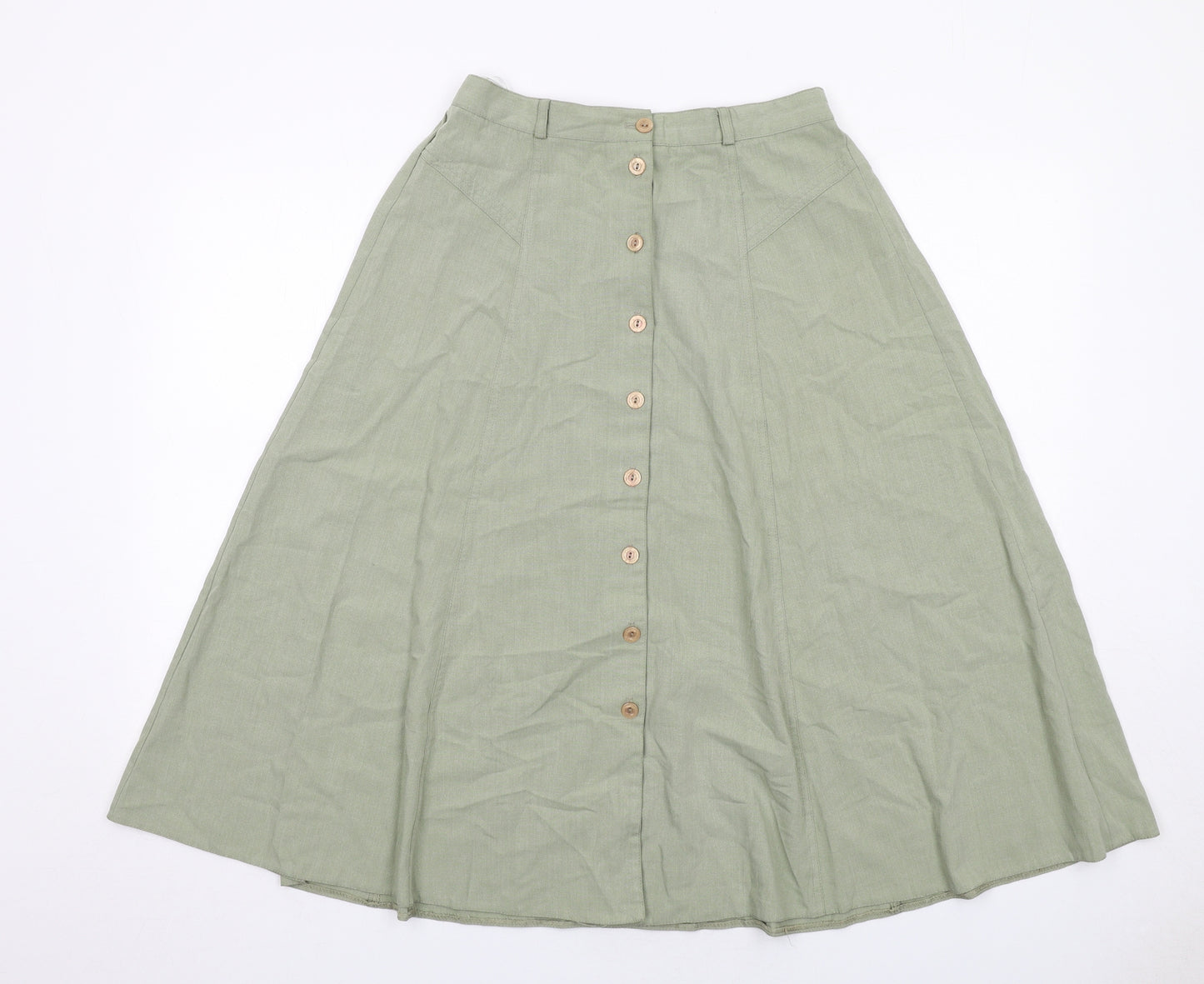 Bonmarché Womens Green Viscose Swing Skirt Size 14 Button