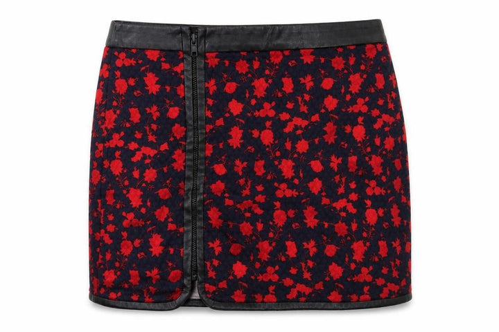 Mango Womens Blue Floral Cotton Mini Skirt Size 8 Zip