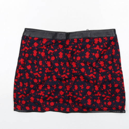 Mango Womens Blue Floral Cotton Mini Skirt Size 8 Zip