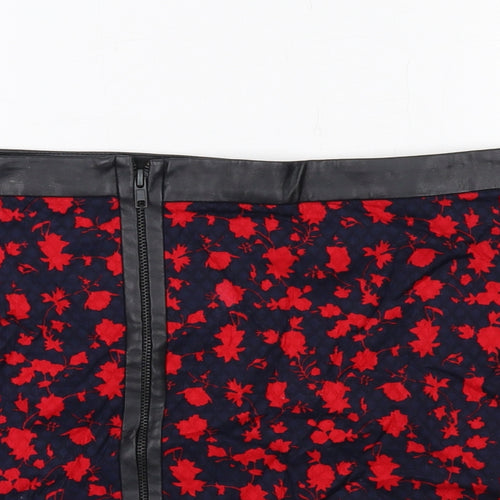 Mango Womens Blue Floral Cotton Mini Skirt Size 8 Zip