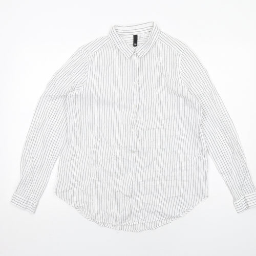 H&M Womens White Striped Cotton Basic Button-Up Size 10 Collared