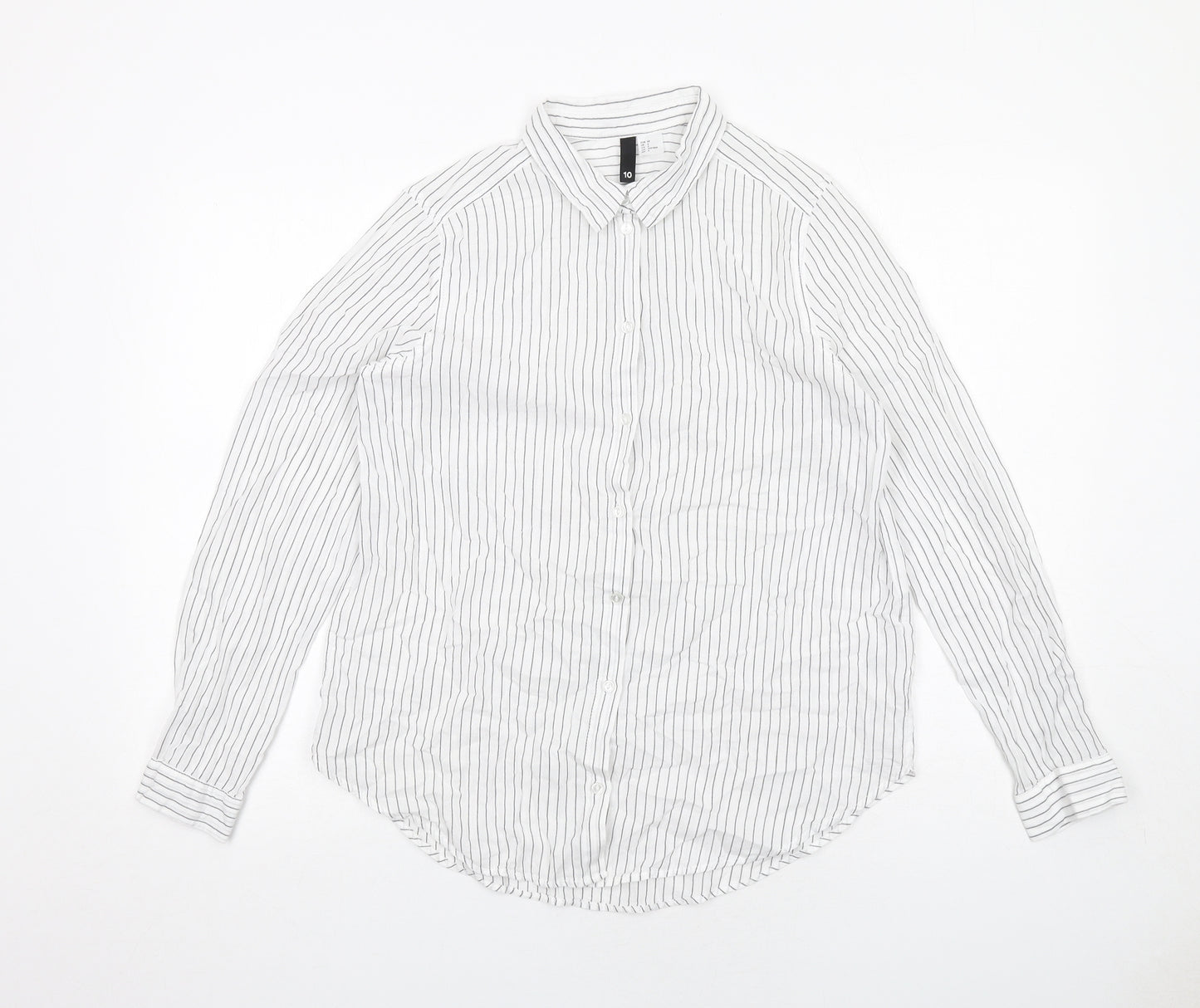 H&M Womens White Striped Cotton Basic Button-Up Size 10 Collared
