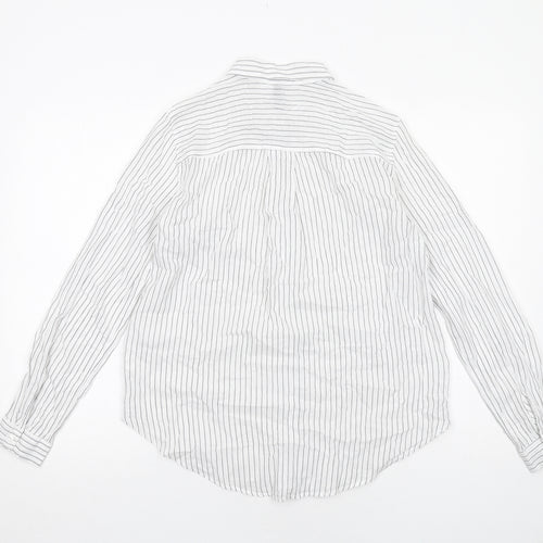 H&M Womens White Striped Cotton Basic Button-Up Size 10 Collared