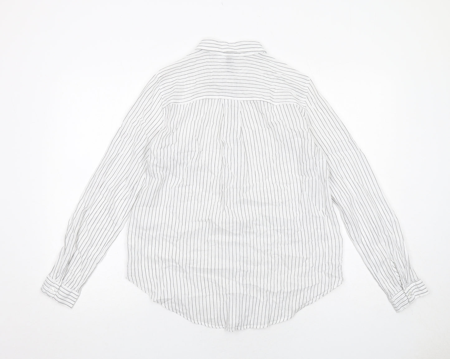 H&M Womens White Striped Cotton Basic Button-Up Size 10 Collared