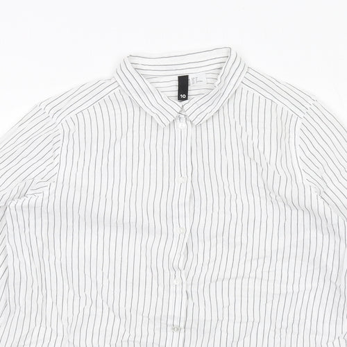 H&M Womens White Striped Cotton Basic Button-Up Size 10 Collared