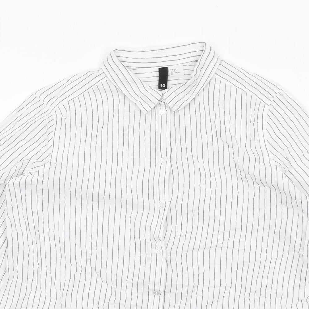 H&M Womens White Striped Cotton Basic Button-Up Size 10 Collared