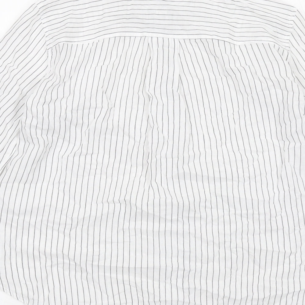 H&M Womens White Striped Cotton Basic Button-Up Size 10 Collared