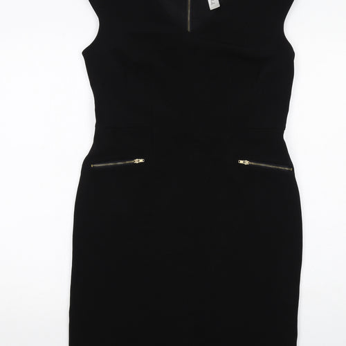 Emma & Michele Womens Black Polyester Pencil Dress Size 6 V-Neck Zip - Cap Sleeve
