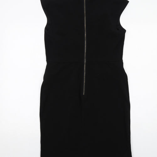 Emma & Michele Womens Black Polyester Pencil Dress Size 6 V-Neck Zip - Cap Sleeve